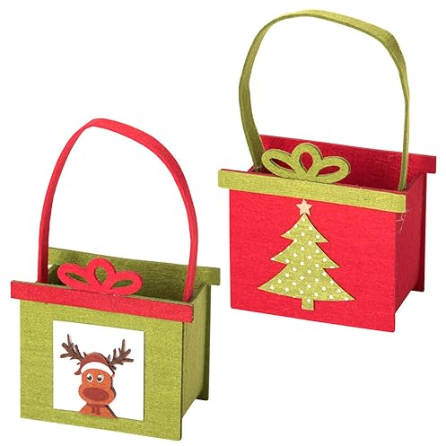 MACOSA AS7149_x2 Geschenktaschen Weihnachten Filz 2er Set Rot Grün Geschenkkorb mit Henkel Advent wiederverwendbar Verpackung