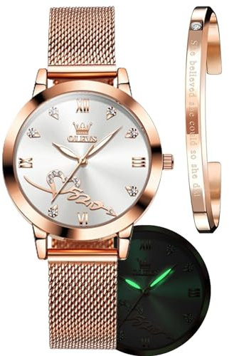 OLEVS Montres pour Femmes Or Rose Montres pour Femmes à Quartz Japonais tanche en Acier Inoxydable Casual Ladies Watch
