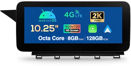 XTRONS 10,25 Zoll Android 14 Autoradio Octa Core 8GB 128GB Integriertes 4G LTE CarAutoPlay Android Auto DSP WiFi Bluetooth 5.1 GPS optional DAB+ OBD2 DVR für Mercedes Benz GLK-Klasse X204 Linkslenker