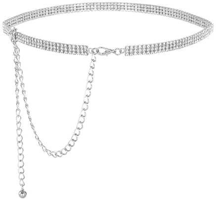 Faletony Mode Glitzer Strassgürtel Glänzende Strass Taillenkette Kettengürtel Taillengürtel Silber Hüftkette Beste Dekoration für Jeans Kleid Mantel