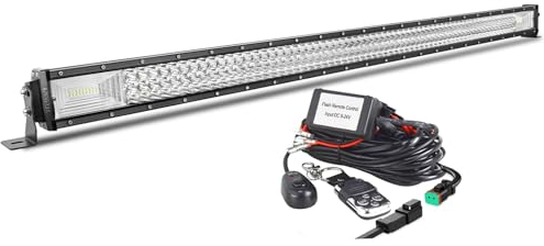 AUXTINGS 132 cm gerade Lichtleiste 675 W Nebelscheinwerfer LED mit 12 V Fernbedienung Stroboskop, Verkabelungsset, 6000 K, 3 Reihen, wasserdicht, LED-Projektor für Auto, LKW, Traktor, 4 x 4, IP67