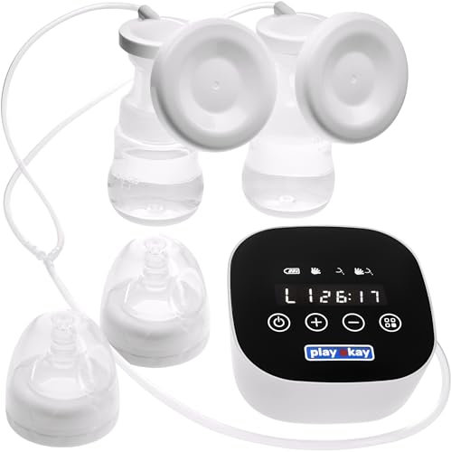 Breast Pump - Electric Breastfeeding Pump - Double Breast Milk Pump 3 Modes & 9 Levels - Portable Leak-Proof Milk Pumps with Touchscreen LED - Postpartum Essentials - BPA Free (White)