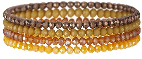 JewelryWe Perlenarmband Damen Elastisch Armband: 4er-Pack Braun Boho Kristall Perlen Stretch-Armband Mehrschichtiges Steine Stapelbare Armkette Armreif Geschenk für Frau Freundin