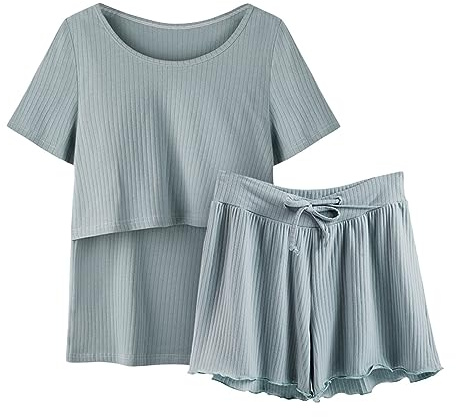 Pyjama de grossesse Été Pyjamas Manches Vêtements de nuit Allaitement Femmes Chemise et ensemble T Bébé Maternité Tops Short Maternité Sommeil &