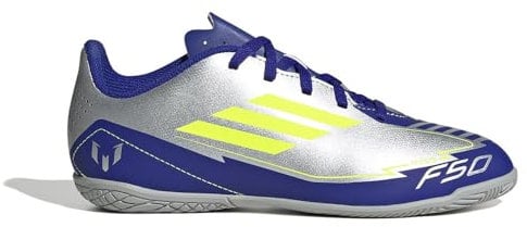 adidas Unisex Kinder F50 Club Football Boots Indoor, Silver met./solar Yellow/Lucid Blue, 38 EU