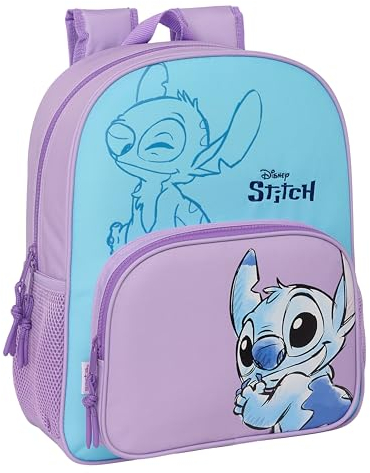 STITCH SWEET Schulrucksack für Kinder, anpassbar an den Kinderwagen, ideal für Kinder im Schulalter, bequem und vielseitig, Qualität und Widerstandsfähigkeit, 32 x 12 x 38 cm, Blau/Lila, Blau/Lila,