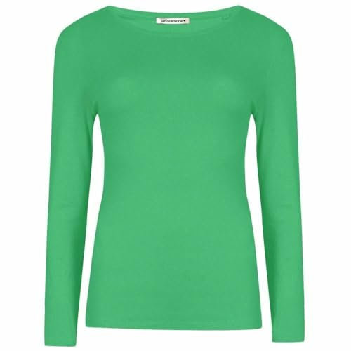 Shop Nova® Women Ladies Long Sleeve Round Neck Plain Top Stretchy Casual T Shirts Basic Slim fit Tee Tops UK Size 8-26 (Jade Green, 14)