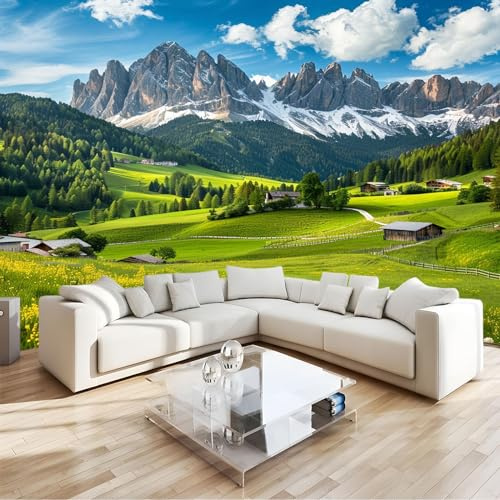 Photo Murale Campagne De Montagne Enneigée Motif 150 x 105 cm - Papier peint non tissé pour enfants et adultes - Image panoramique Déco Maison - Décorative Tenture Murale Appartement Décoration