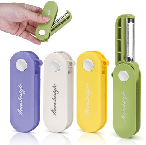 LELE LIFE 4Pcs Foldable Vegetable Peeler for Travel Camping Kitchen, Small Swivel Potato Peelers with Sharp Stainless Steel Blade for Apple Veggie Carrot Fruit Cucumber