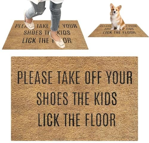 Funny Take Shoes Off Door Mat | Please Take Off Your Shoes The Kids Lick The Floor Doormat | Non-Slip Front Door Welcome Mat Rug Home Decor for Outdoor and Indoor (24 x 16 Inch)