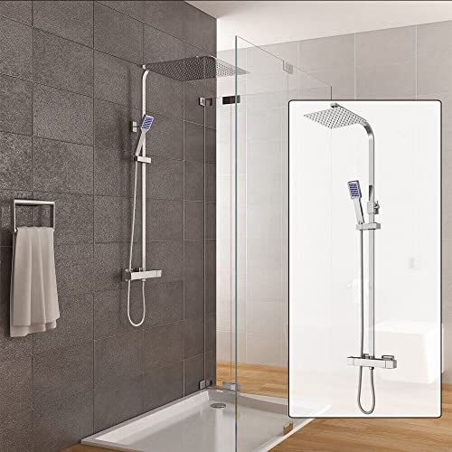 ARBGO Regendusche Duschsystem Duschset ohne Armatur mit Handbrause, 38℃ Duschkopf Thermostat Chrom Duschset 30x30cm Quadrat Regendusche, silber