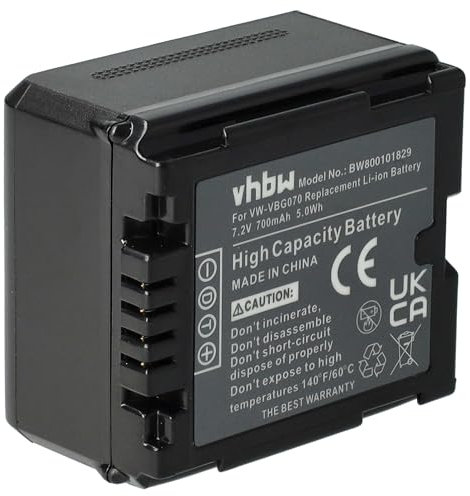 vhbw 1x batteria compatibile con Panasonic SDR-H90, SDR-H80, VDR-D160, SDR-H60 videocamera camcorder (700mAh, 7,2V, Li-Ion) con infochip