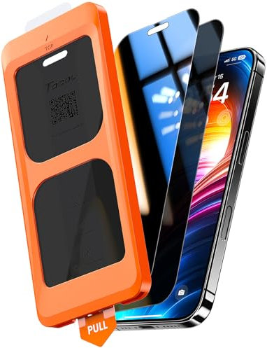 TOCOL 2 Pack for iPhone 16 Privacy Screen Protector 6.1-Inch, True 25°Anti Spy, Instant Installation, 16FT Military Grade Shatterproof, Tempered Glass, Case Friendly, HD Full Coverage Protection
