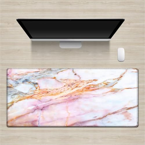 Tapis de Souris Gaming 1200x600x3mm Tapis de Souris de Jeu Marbre Rose Orange Tapis de Souris XXL Étendu avec Base Antidérapante et Bords Cousus Grand Tapis Souris pour Maison Bureau Gamer