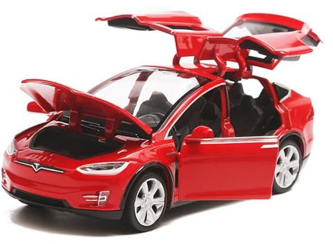 Bankeep Modèle de Voiture pour Tesla X 90 1:32 - Anneau de Voiture avec Son et lumière - Également comme Voiture Jouet avec Fonction de Retrait - Cadeau pour Enfants