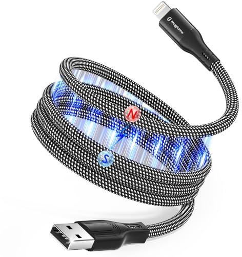 Magtame Magnetic Coiled iPhone Cord, 1M MFi Certified Lightning Cable Fast Charging, Tangle Free Data Transfer Cord Braided Compatible with iPhone 14 13 12 11 Pro Max XR XS X 8 SE Black