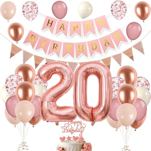 20. Geburtstag Deko Roségold, Luftballon 20. Geburtstag, Geburtstagsdeko 20 Jahr, Mädchen 20 jahre Geburtstag deko, Zahl 20 Luftballons Tortendeko Roségold Weiß Rosa Ballons für Geburtstag Party Deko