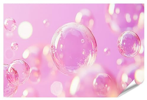 islandburner Prime XXL Poster estetico trasparente bolle di sapone galleggiano su prodotti per la pulizia rosa pastello, immagini premium stampa fotografica
