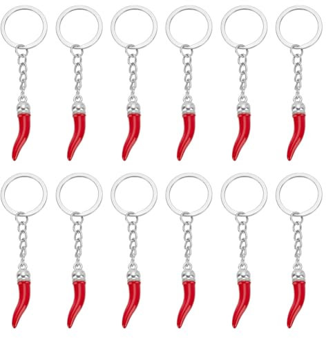FINGERINSPIRE 12Pcs Porte Clés en Alliage de Corne Italienne Porte Clés en Forme de Piment Rouge Porte Clés pour Sac à Main Porte Clés Avec Porte Clés Forme Corne Rouge pour Porte Clés DIY Clés Sacs