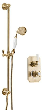 Milano Elizabeth Traditional Thermostatic Mixer Valve Riser Rail Hand Shower Kit - Brass
