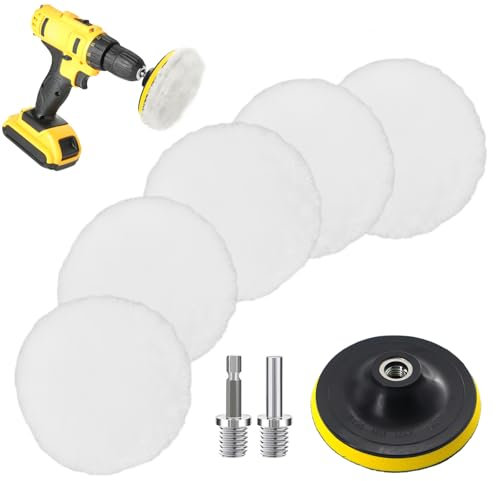 Almohadilla de Pulido de Lana Con Taladro Adaptador, Juego Para Pulir Coche, Kit Con Disco Autoadhesivo Para Encerado de Automóviles (100mm)