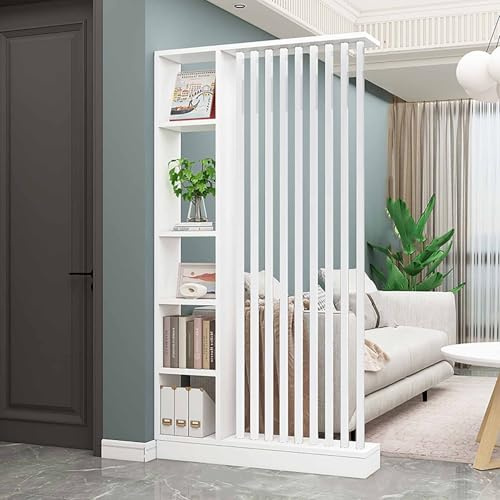 Freistehende Trennwand-Säule für den Eingangsbereich, freistehender Raumteiler mit Regalen für das Wohnzimmer, moderner freistehender Holz-Raumteiler, Privatsphäre-Trennwand-Säule.(White+white,W120cm/