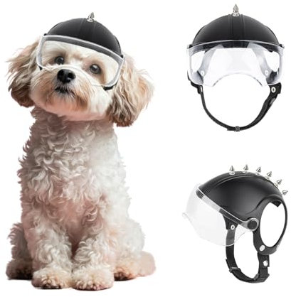 PETLESO Hundehelm mit Hundebrille UV-Schutz klare Hundesonnenbrille für kleine Hunde, Welpen (mit Nieten)