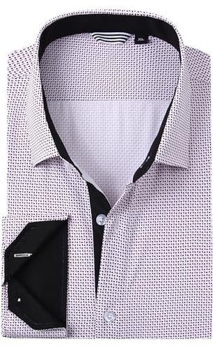 Alex Vando Mens Printed Dress Shirts Long Sleeve Regular Fit Fashion Shirt, Wine Black Square, XL