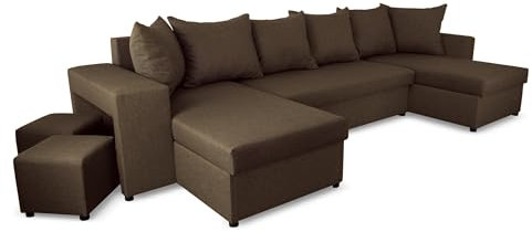 NAWSTOL Eckcouch in U-Form mit Schlaffunktion und Bettkäste - Ecksofa U für das Wohnzimmer - Schlafsofa - Couch (Braun)