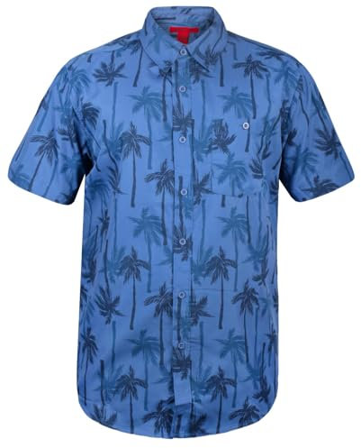 True Face Mens Hawaiian Shirts Short Sleeve Slim Fit Casual Summer Beachwear Funky Palm Tree Floral Print Hawaii Holiday Shirt Adult Lightweight Top Dark Blue - 127 XXL