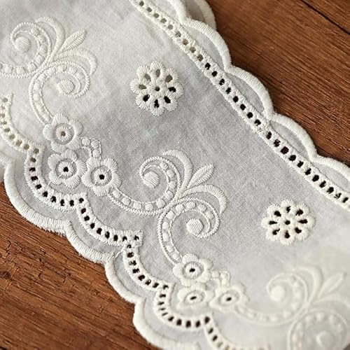 WANYI 10.5CM Spitzenband Spitzenbordüre Baumwolle Stickerei Dekoband Zierband Vintage Spitzenstoff Borten Bänder zum Nähen Spitze Meterware für DIY Kleidung Handwerk Hochzeit (Weiß, 5 Yards)