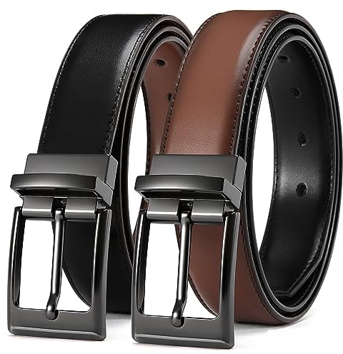 CHAOREN Echtleder Gürtel Herren, Ledergürtel Herren Reversibel Ein Braun Schwarz 32mm, Accessoires für Herren Männer Wendegürtel Beidseitig für Anzug Business und Jeans