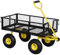 Outsunny Carro de Jardín Basculante Carga 200 kg Carro para Playa con Paneles Laterales Desmontables Mango Giratorio de 180° y 4 Ruedas Neumáticas Grandes de Goma Negro y Amarillo