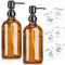Euqvunn 2 Pack Dispensador Jabon Vidrio Ámbar, 500ml Dispensador Jabon Baño, Dispensador Gel y Champú Ducha, Dispensador Jabon Cocina, 6 Etiquetas Impermeables Botella Dispensadora con Bomba