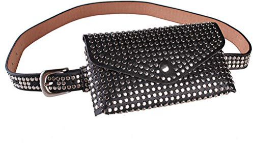 Frauen Nieten Pack elegant Fanny Pack mit Handytasche, Punk-Gürteltasche für Frauen, Crossbody Taillentasche für Reisen, Laufen und Verwendung (schwarz)