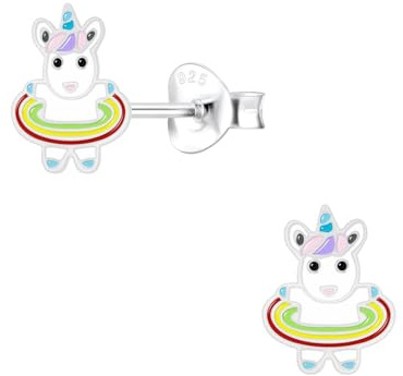 Monkimau Mädchen Ohrringe Einhorn | Ohrstecker aus 925 Sterling Silber | Kinderohrringe hypoallergen