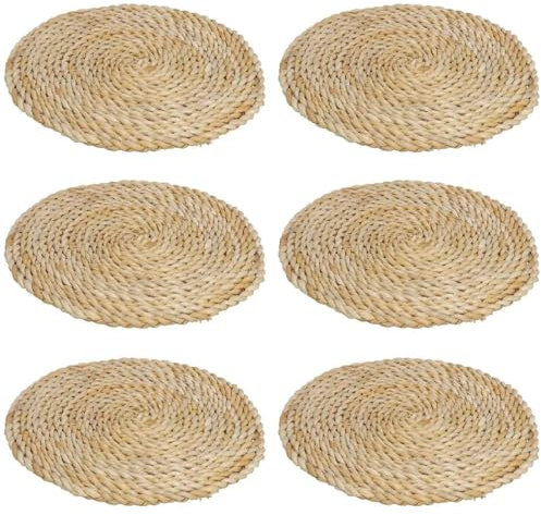 Acan Tradineur - Pack de 6 salvamanteles Redondos de Mimbre, Reutilizables, Mantel Individual, Alfombrilla de Mesa, Protector, Cocina (Color Natural - Ø 35 cm)