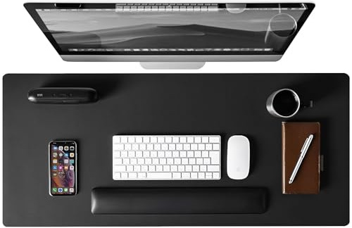 Abalter Leather Desk Mat – PU Desk Pad & Large Mouse Pad, Waterproof Non-Slip Writing Surface for Office Desk, Home Table, Laptop & Keyboard, (Black, 90 x 43 cm)