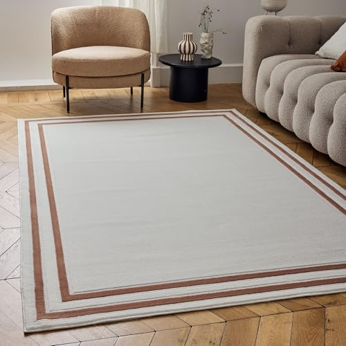 THE RUGS Carmel Modern Area Rug - Stain-Resistant, Non-Shedding, Durable Rugs for Living Room and Bedroom [ Bordered Terra, 120x170 cm ]