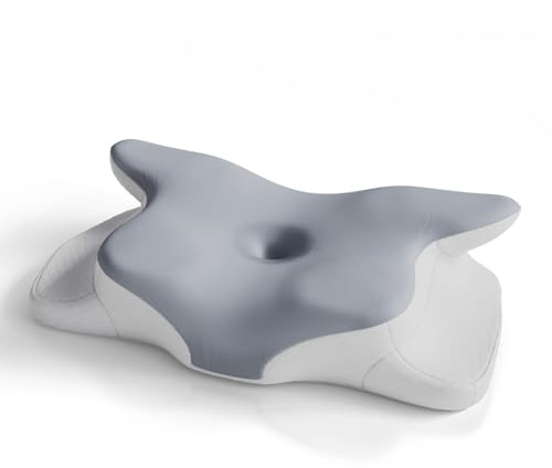 Juskys Nackenkissen 1er Set - Ergonomisches Kopfkissen mit Memory-Foam, atmungsaktivem Bezug - Kissen für den Nacken, gesunder Schlaf - weiß/grau