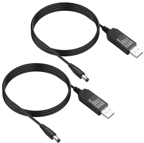 JSADZKJ 2 cavi USB-DC per aumento della tensione Cavo di alimentazione da 5 V a 12V USB a DC 5,5x2,1mm, cavo convertitore booster da 5V USB a 12V DC per router,strisce LED-3,28piedi (DC5525)