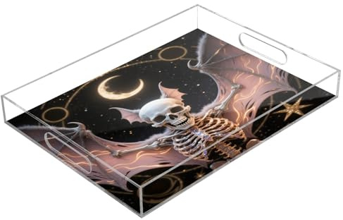 Anime Style Evil Skeleton Rose Gold Black Acrylic Tray with Handles Clear Acrylic Trays Spill-Proof 12 x 16