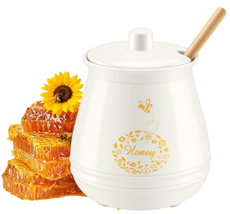 Wozzies 300 ml Honigtöpfe Keramik, Honiggläser mit Löffel, Honigglas für die Lagerung und Verteilung von Marmelade und Ahornsirup