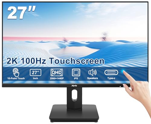 Xyrio Touch Screen Monitor, Touchscreen Monitor 27'' QHD 2560x1440 100Hz, Touch Screen Monitors w/ 10-Point Touch, Built-in Speakers, Type C, VESA, Stylus Pen, Perfect for Bar, Gym, Business, Black