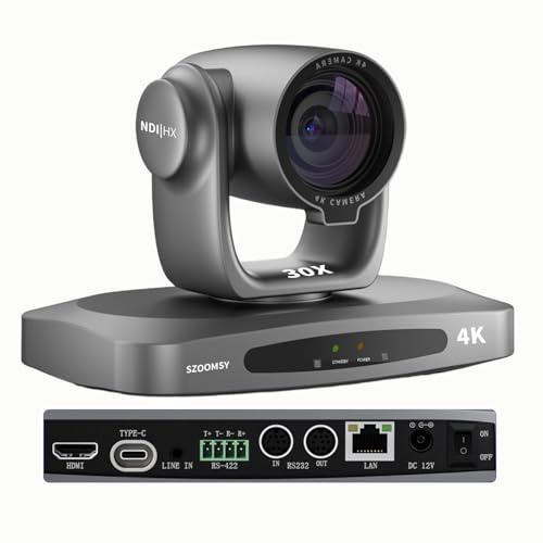 SZOOMSY 4K PTZ Camera 30X Optical Zoom with NDI|HX2, AI Auto-Tracking, HDMI/USB3.0/LAN/PoE – Long-Range Live Streaming Solution for Church, Worship & Conference