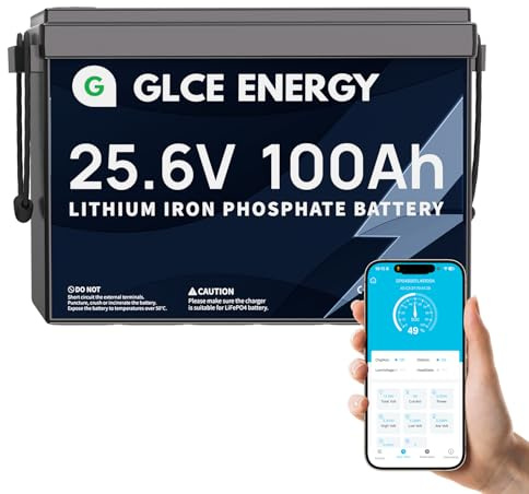GLCE ENERGY 24V 100Ah LiFePO4 Batterie, 100A Bluetooth-BMS, IP65 Wasserdicht, 4000–15000 Zyklen, Wiederaufladbarer Lithium-Akku für Camping, Wohnwagen & RV