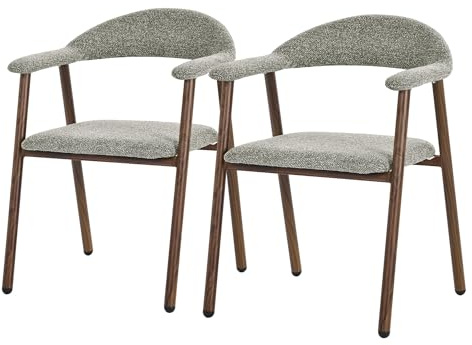 ML-Design Esszimmerstühle 2er Set mit Armlehne, Küchenstühle Grün, Wohnzimmerstühle mit Rückenlehne, Polsterstühle mit Webstruktur & Stahlgestell-Holzoptik, Ergonomische Sessel für Wohnzimmer & Küche
