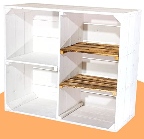 1er Set Holzschrank -weiß-geflammt - schöner Schrank aus Holz/neues Kistenregal aus Obstkiste/Holzkiste als Schuhregal/Bücherregal/Kleiderschrank/Spielzeugregal