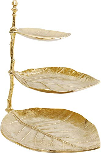 Kare Design Etragere Leaf, Gold, Schmuckablage mit 3 Etagen, Aluminium, Blattoptik, Schmuckaufbewahrung für Halsketten, Armbänder, Ringe, 46x32x45 cm (H/B/T)