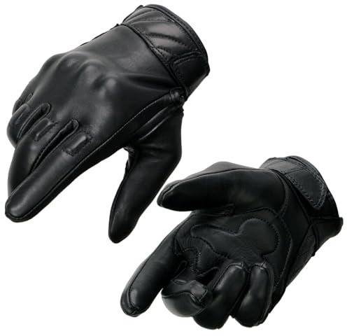 Milwaukee Leather MG7521 Men's Black Leather Gloves with Gel Palm and Knuckle Protectors - Medium